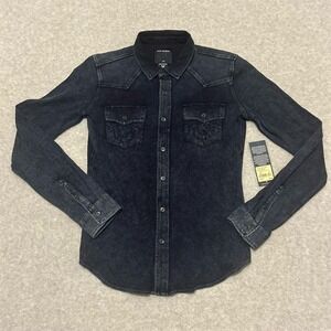 True Religion Shirt Kids XL Indigo Knit Button-Up Shirt Long Sleeve Casual